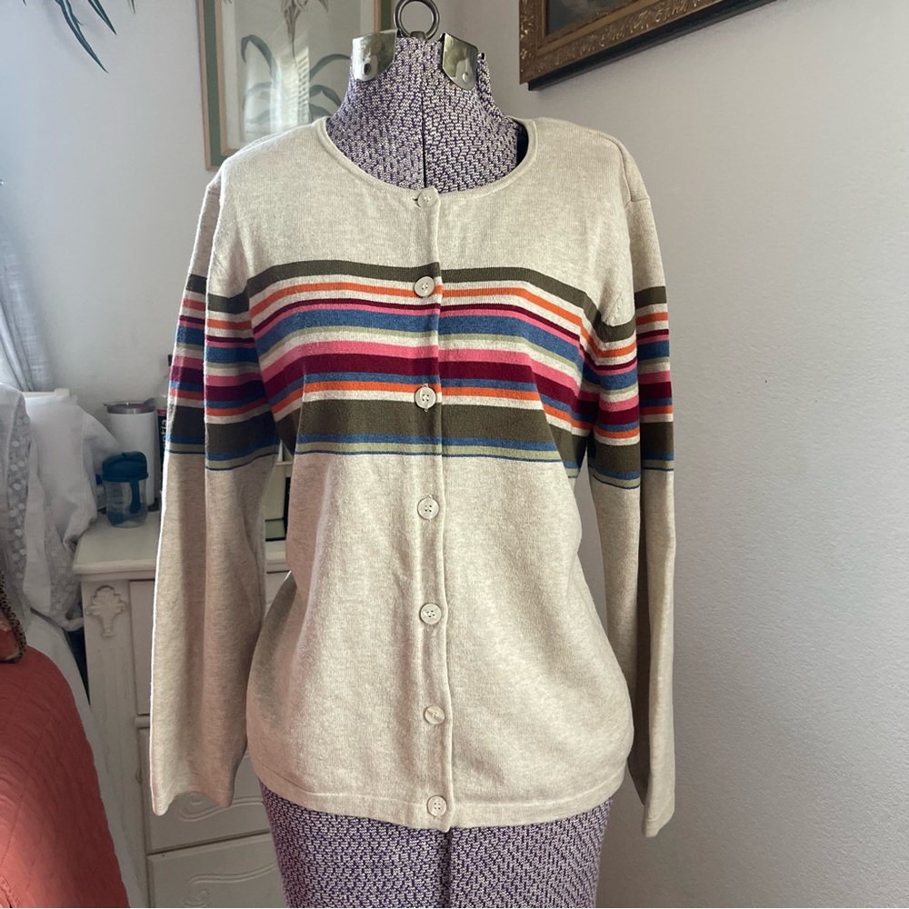 Liz Claiborne Striped Button-Up Cardigan